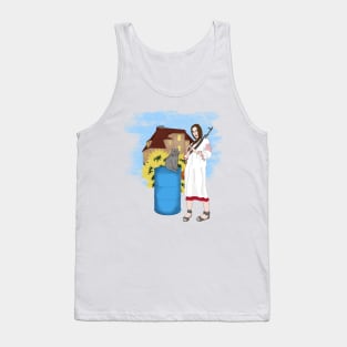 Armed Ukrainen woman with cat. Sunflowers Tank Top